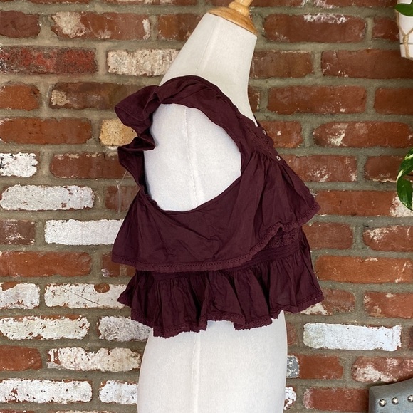 Free People Sunny Days Ahead Cranberry Ruffle Crop Top size large - Picture 6 of 12